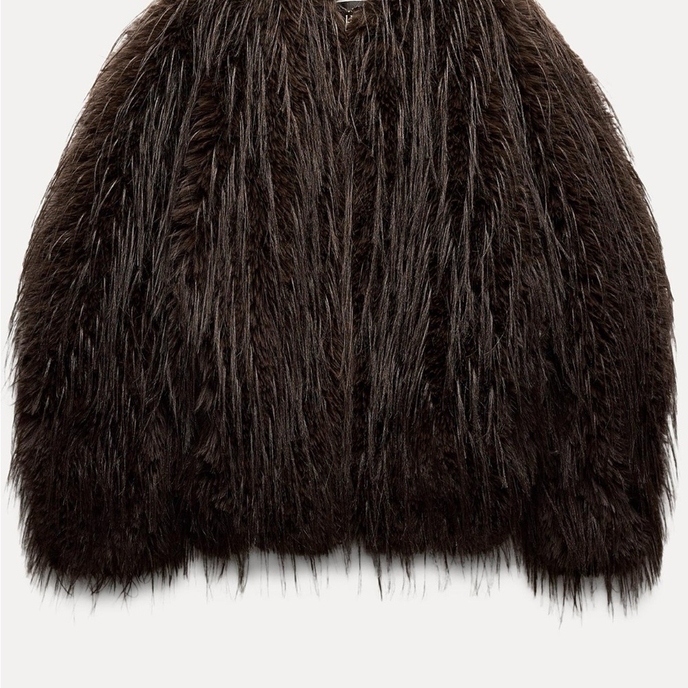 Zara Dark Brown Faux Fur Bomber Jacket